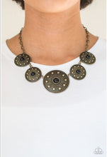 Cargar imagen en el visor de la galería, Hey, SOL Sister - Black Beads - Round Brass Sunburst - Necklace &amp; Earrings