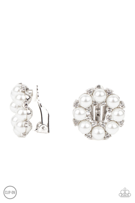 Roundabout Ritz - White Clip-On Earrings