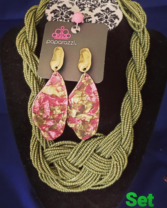 Acrylic and Sea Bead Set - Pink and Green